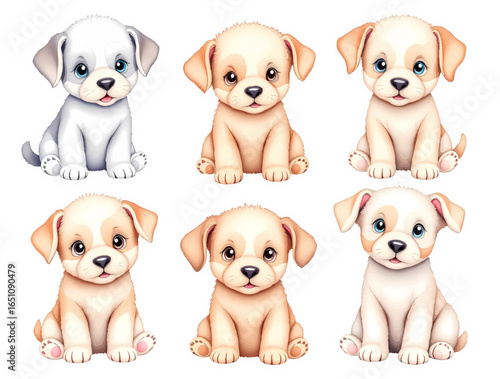 Watercolor dog and cat clip art illustration