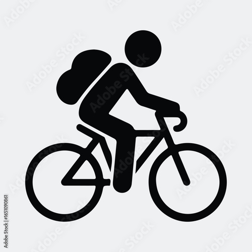 Silhouette cyclist with backpack riding bicycle vector illustration