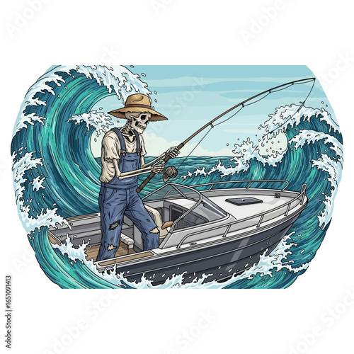 skeleton angler fisherman fishing illustration logo vector image t shirt