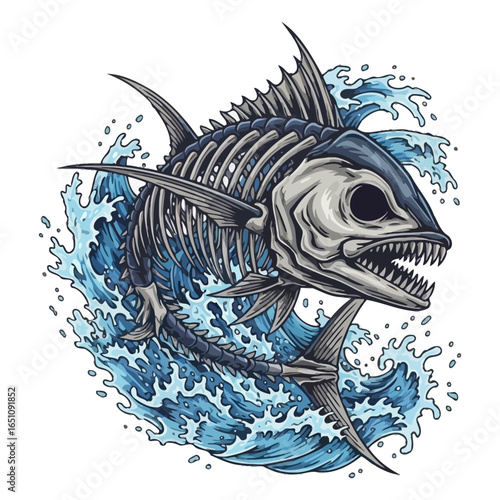 tuna skeleton fishing illustration logo vector image t shirt