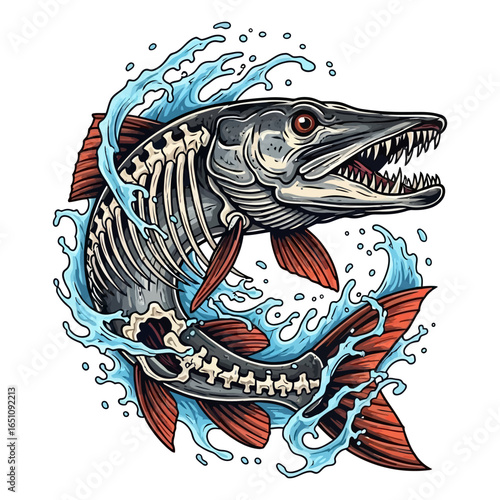pike skeleton fishing illustration logo vector image t shirt
