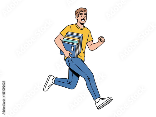 Speedy Scholar on the Move: A dynamic illustration captures a student urgently hurrying with books, their determination palpable. Perfect for educational contexts.