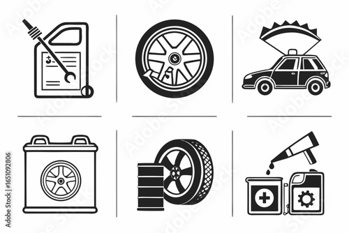Collection of car service and repair icons isolated on white background