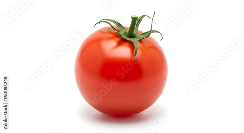 Wallpaper Mural Single ripe roma tomato with green stem on white background Torontodigital.ca