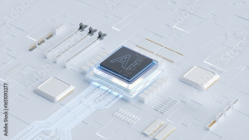 Digital art showcasing AI microchip integrated with electronic components in high - tech circuit design