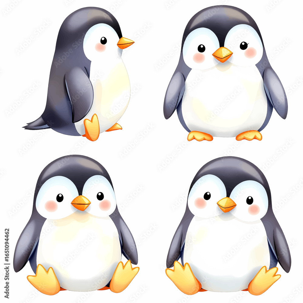 Fototapeta premium Vector set of cute funny penguins. Cartoon illustration. Christmas cute penguin characters.