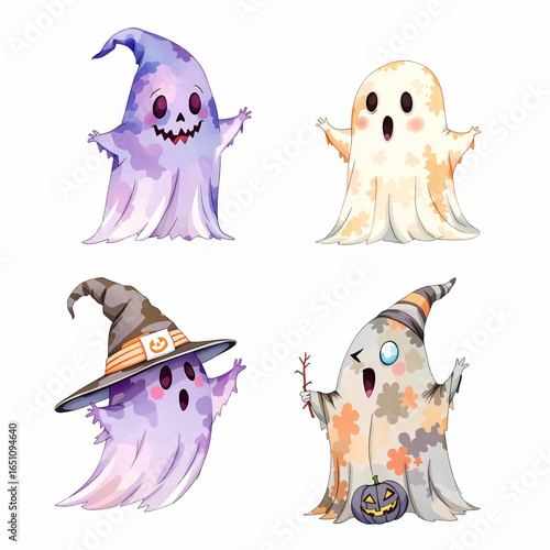 Halloween watercolor, A ghost halloween watercolor painting.