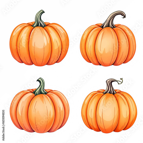 Set of colorful watercolor pumpkins