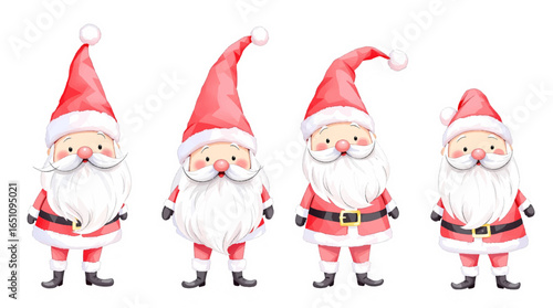 Tiny Santa Claus set for Christmas, Watercolor illustration set