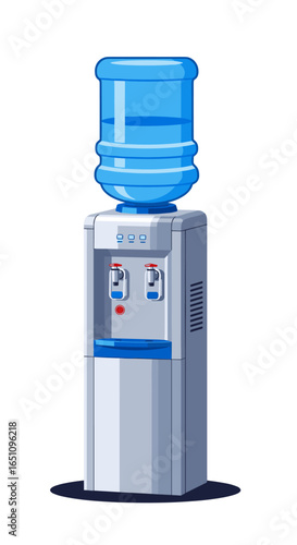 Modern office water cooler dispenser with hot and cold water options
