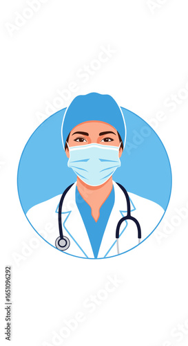 Medical professional wearing surgical mask and stethoscope portrait