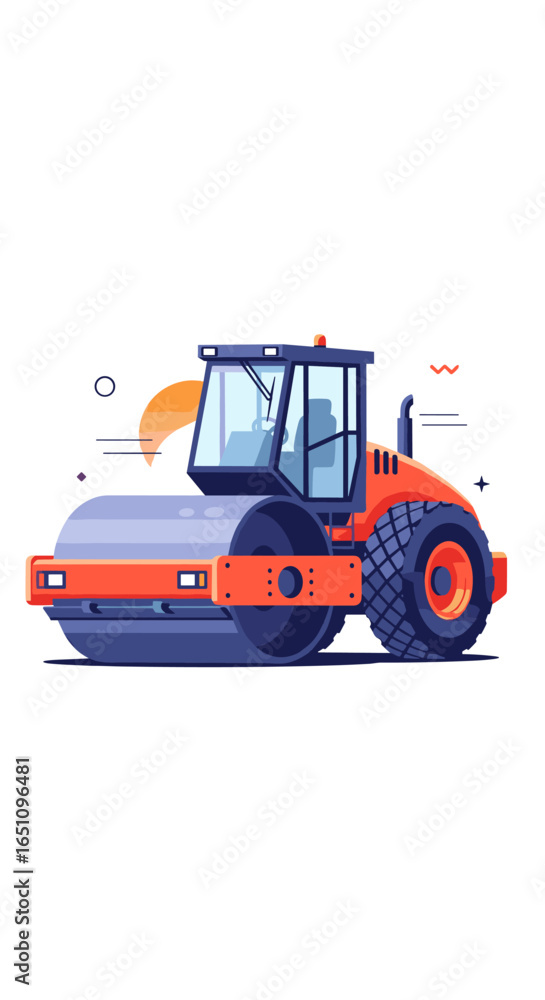 Fototapeta premium Heavy construction vehicle road roller for asphalt paving and ground compaction
