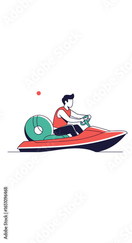 Man riding on a modern personal watercraft enjoying a summer day outdoor activity