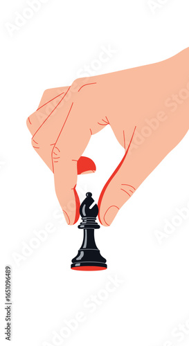 Strategic chess piece bishop held carefully between fingers strategy game concept