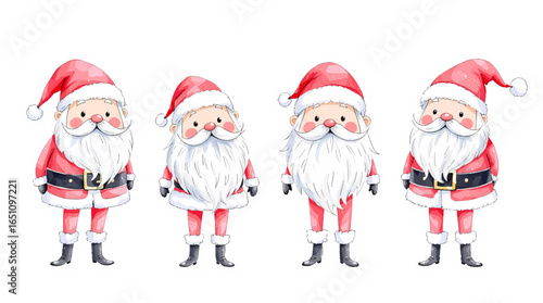 Set of vintage Santa Claus avatars. Cute Santa in a red hat and jacket, with a white beard. Christmas and New Year characters