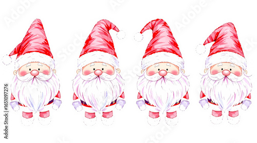 Tiny Santa Claus set for Christmas, Watercolor illustration set	