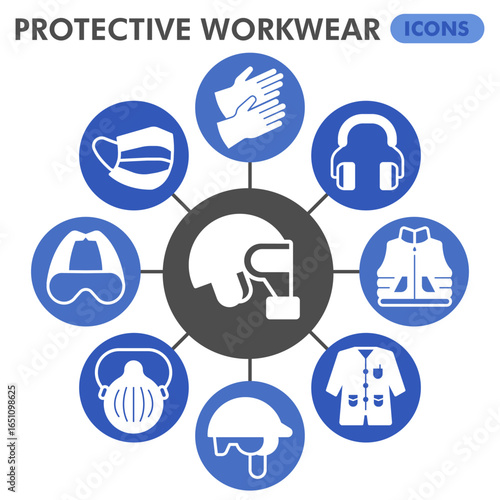 Protective workwear symbols collection or sketches, safe wear theme bubble with glyph style signs for web and app. Vector graphics isolated on white background.