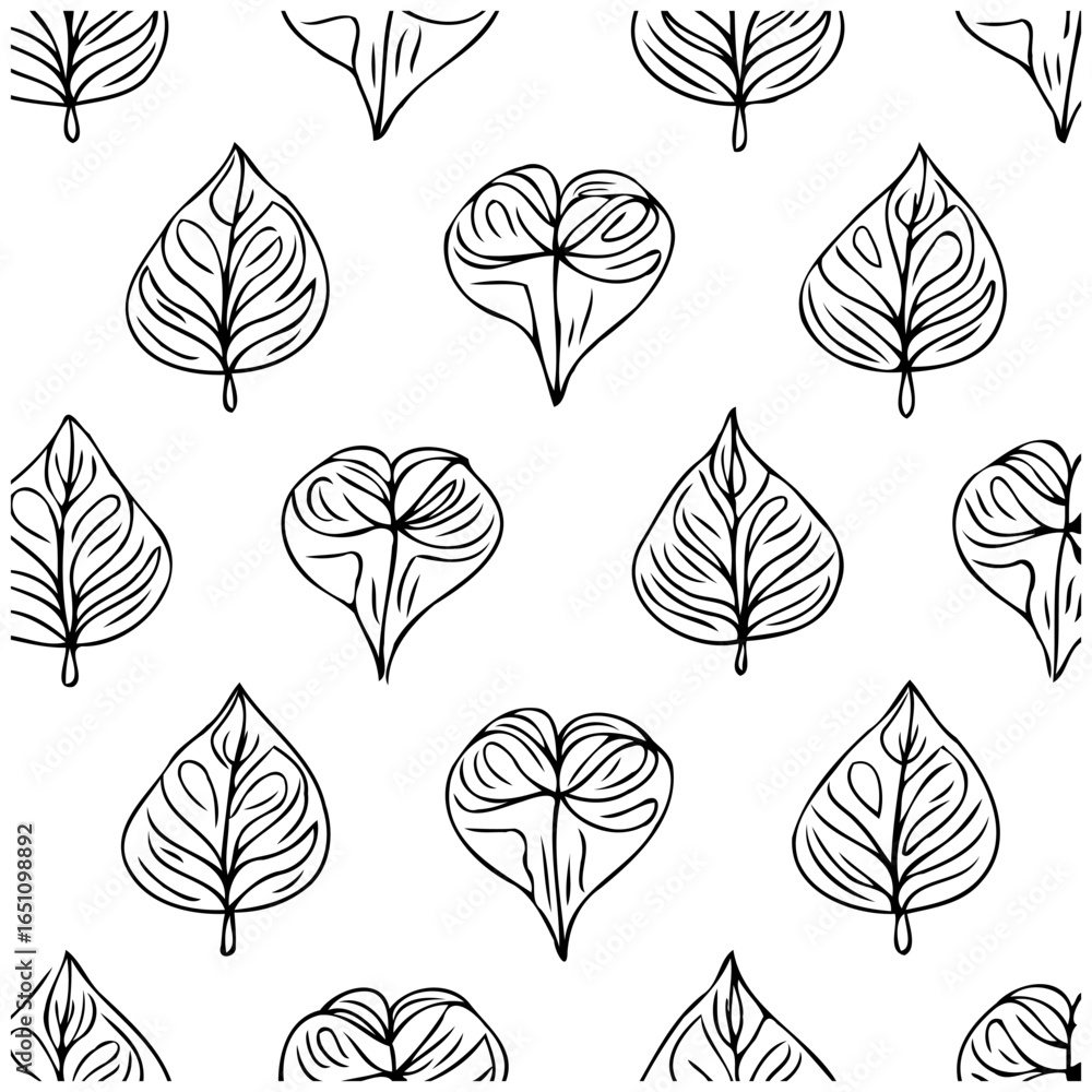 Fototapeta premium Seamless leaf pattern background illustration with minimalist design showcasing simple aesthetics and elegant monochrome artistry for surface prints