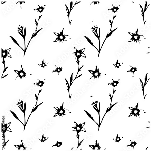 Hand drawn floral seamless pattern with delicate blooms creating an elegant and minimalist design that is striking