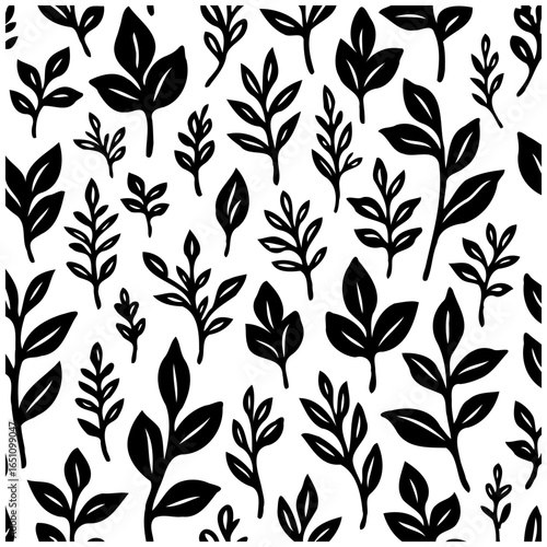 Botanical seamless pattern with black branches and leaves, creating an aesthetically pleasing vector background, offering decorative versatility