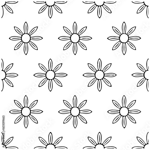Elegant floral repeat pattern design with stylized daisies for textile and surface decoration and beautiful background