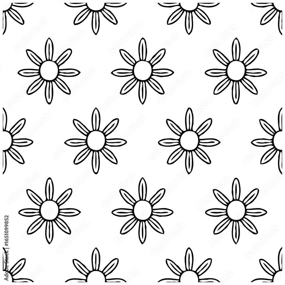 Obraz premium Delicate floral pattern design seamlessly repeating in a monochrome color with simple shapes and petals