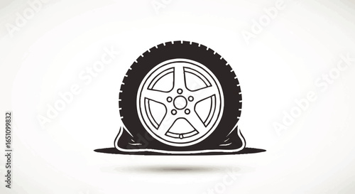 A black and white illustration of a car tire sinking into a pothole.
