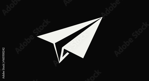Simple white paper airplane graphic on black background.