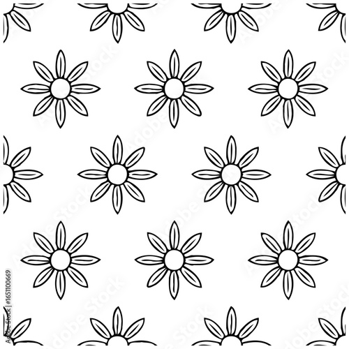 Seamless floral pattern in black and white offering a versatile design element for various creative projects, textile design