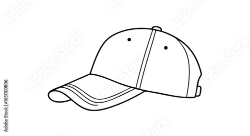 Line drawing of a baseball cap, shown in profile, featuring a curved brim and adjustable strap.