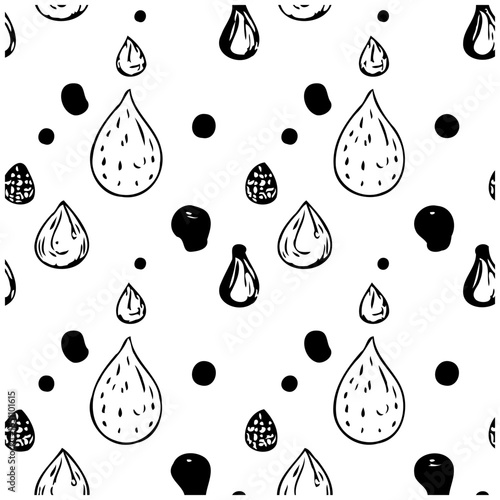 Hand drawn monochrome seamless pattern with rain drops and spots illustration wallpaper design