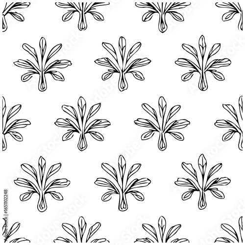 Botanical Delight: A Seamless Pattern of Stylized Leaf Motifs for Textile and Design Applications with Decorative Flair