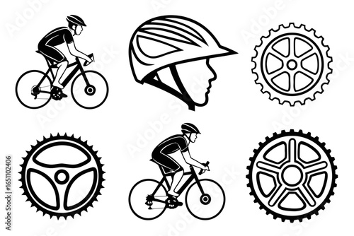 Bicycle and cyclist icons isolated on white background