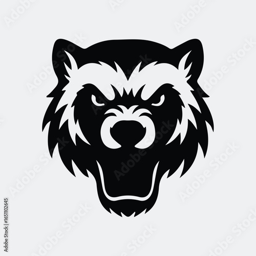 Silhouette ferocious grizzly bear head wildlife animal vector illustration