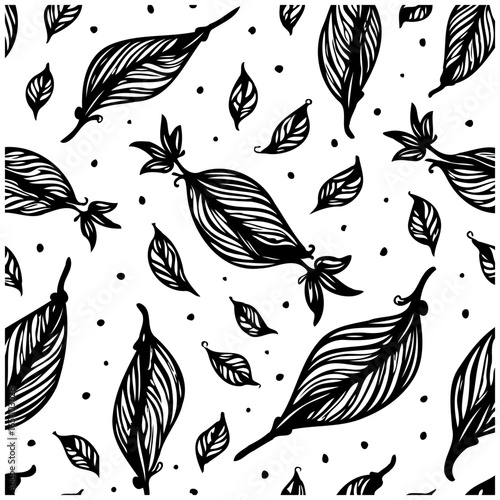 Seamless vector pattern featuring delicate leaves and abstract shapes a beautiful botanical design creating an elegant background