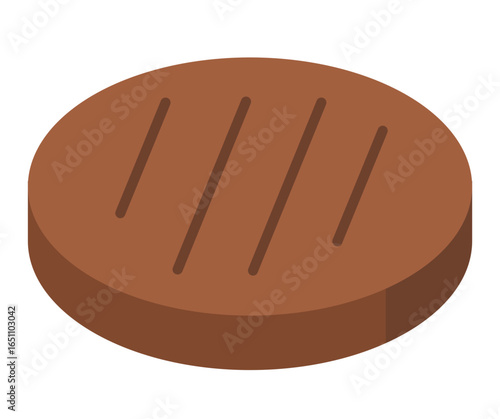 A single grilled patty, round and brown, with grill marks, isolated on a white background.