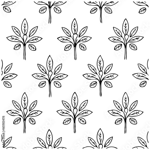 Elegant botanical seamless pattern featuring stylized leaves and branches creates beautiful backdrop enhancing any design project