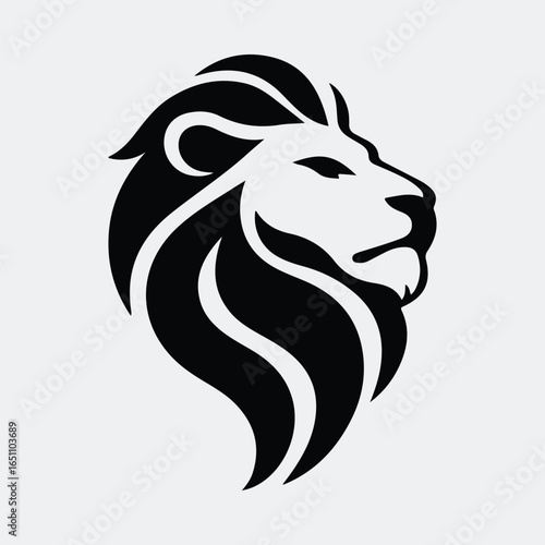 Silhouette fierce lion head with mane logo symbol vector illustration