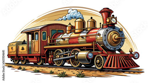  very beautiful Retro steam locomotive transport sketch. Train symbol vintage vector illustration white background