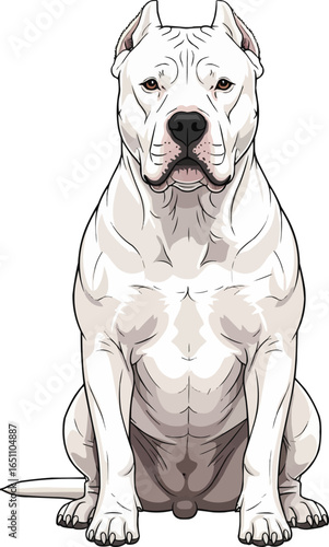 Dogo Argentino sitting alert front view guard stance vector illustration