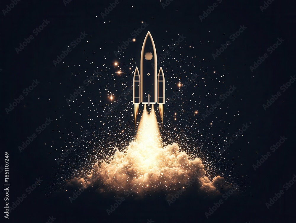 Obraz premium Negative space rocket shape filled with stars and galactic dust
