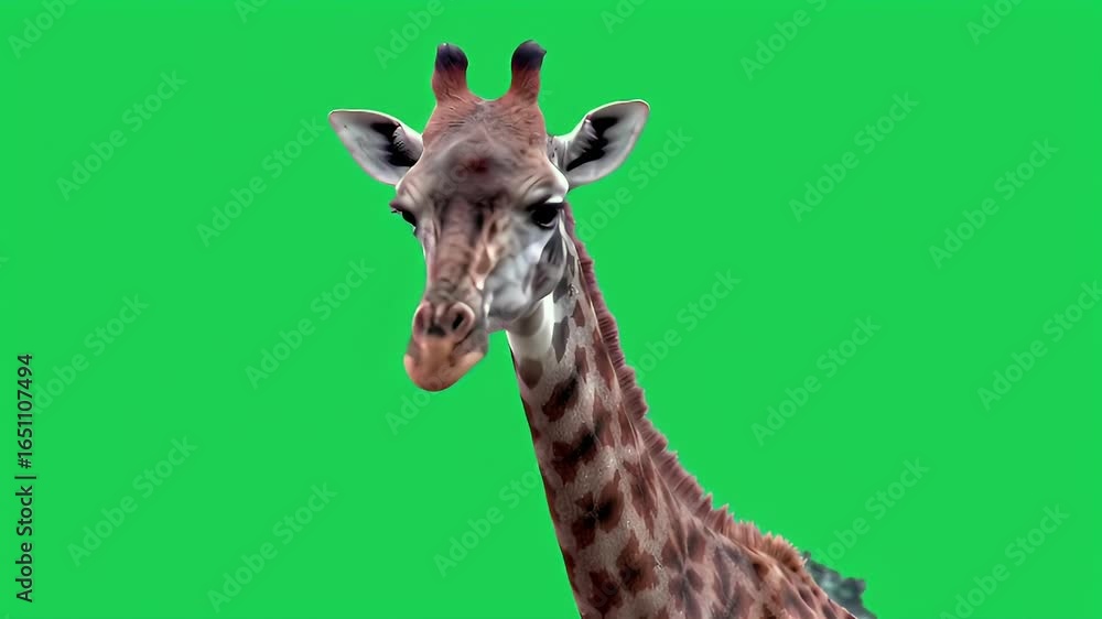 Majestic Giraffe Head and Neck Portrait on Green Screen for Easy Compositing Majestic Giraffe Head and Neck Portrait on Green Screen for Easy Compositing