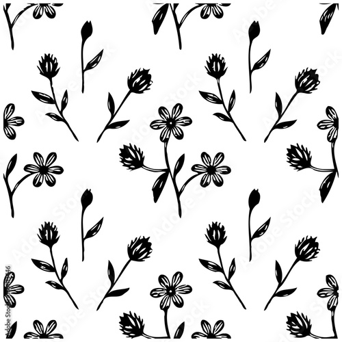 Hand-drawn floral pattern creates an elegant repeatable design ideal for textile prints and website background projects offering vintage charm