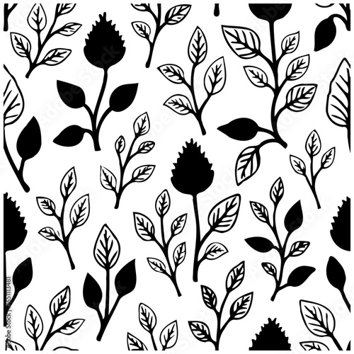 Monochrome botanical delight seamless pattern showcasing stylized flora in intricate floral arrangements beautiful art