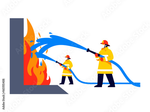 Firefighters in Action: Heroic firefighters battling an inferno, extinguishing flames with precision and courage.