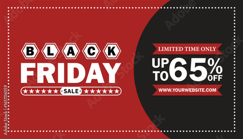 Black Friday Sale Up to 65% Off Limited Time Offer. Design template for Black Friday sale banner