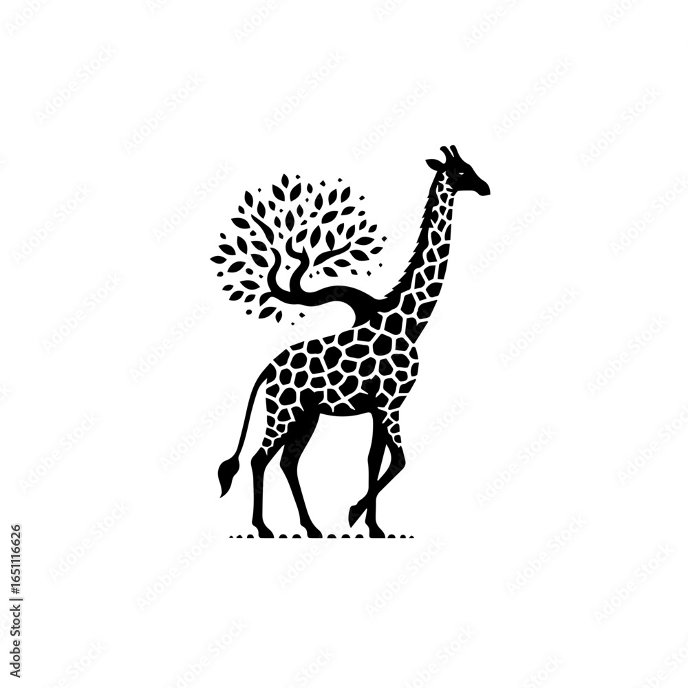 Fototapeta premium Giraffe with tree on its back isolated on white background