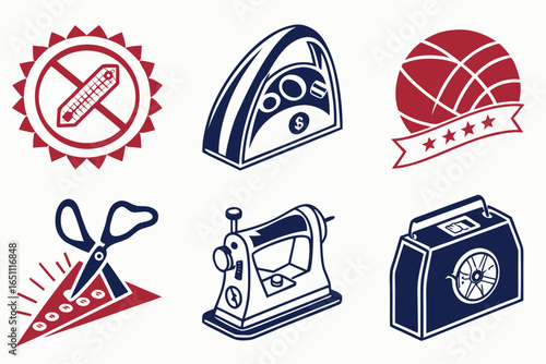 Collection of sewing and craft related icons isolated on white background