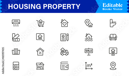 Housing Property Icon Collection – Minimalist Home, Apartment, and Architecture Symbols for Professionals