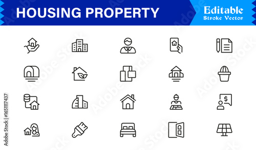 Housing Property Icon Collection – Minimalist Home, Apartment, and Architecture Symbols for Professionals